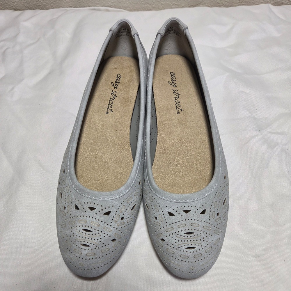 Easy Street Womens 6.5 M Gray Laser Cut Perforated Ballet Flats 31-5097